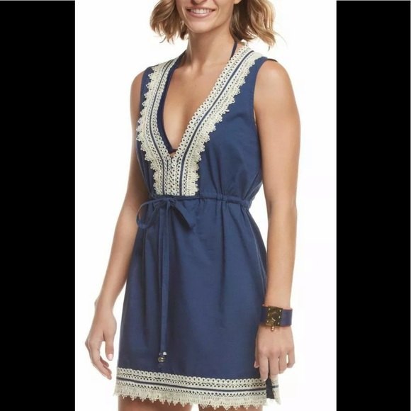 Mud Pie Marcia Navy and Jute Cover Up Dress - Picture 1 of 4